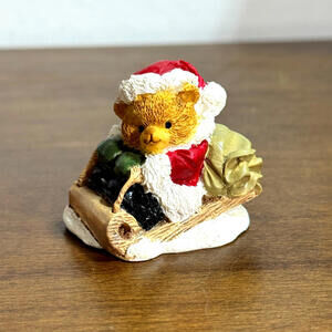Vintage Santa Bear on his Sleigh Mini Figurine 1.5"